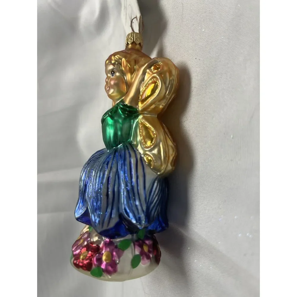 Vintage Radko Fairy 1999 *Flora Bells* RARE 3d Glass Ornament Christmas Blue Grn